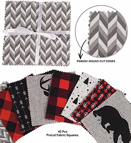 Soimoi Precut 10-inch Lumberjack Theme Prints Cotton Fabric Bundle Quilting Squares Charm Pack DIY Patchwork Sewing Craft- Red & Black - Image 3