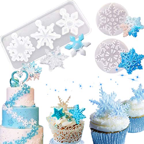 Set of 3 JeVenis Big Size Snowflake Fondant Mold 3D Snowflake Cake Decorations