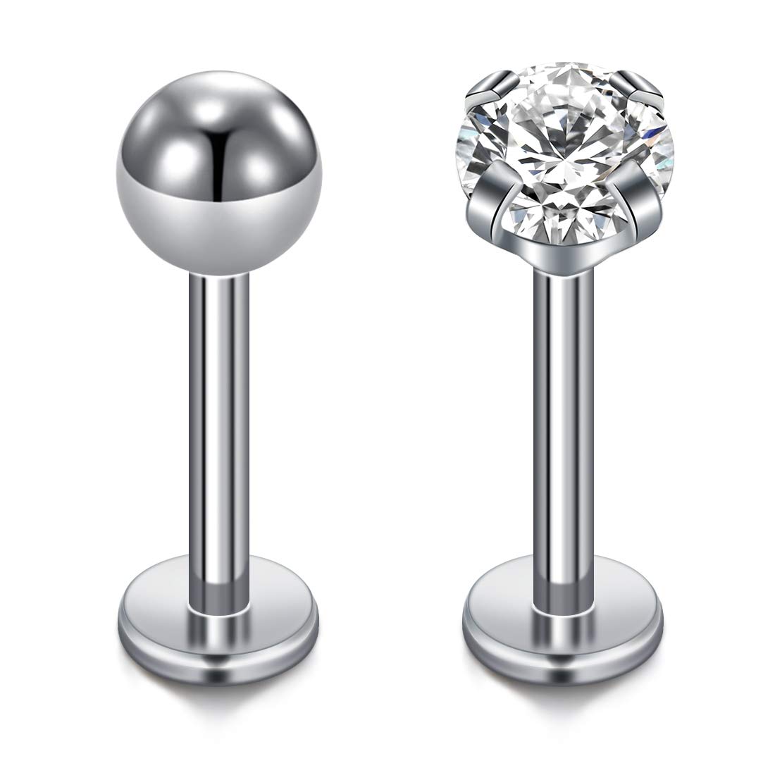 Cizme 2 Piezas de Titanio Labio Labret Stud Barra 16G Helix Tragus Pendientes de cartílago Studs 8mm Piercing Roscado internamente