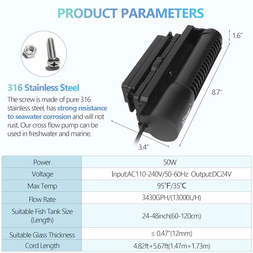 Image of hygger Wave Maker For Aquarium, Magnetic DC 24V 50W Aquarium Powerhead, 3430GPH Adjustable Cross Flow Pump with LED Display Controller, Wavemaker For Freshwater Marine Reef Aquariums 100-300 Gallon