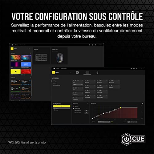 Corsair HX1000i Alimentation ATX Entièrement Modulaire à Très Faible Bruit - Compatible ATX 3.1 et PCIe 5.1 - Compatible Avec le Logiciel CORSAIR iCUE - Efficacité 80 PLUS Platinum - Noir