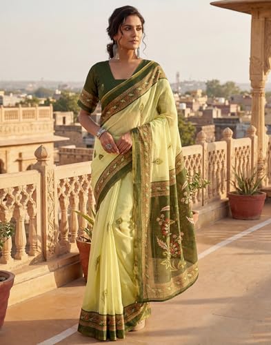 Image of SIRIL Women's Printed Chanderi Cotton One Minute Ready to Wear Saree with Unstitched Blouse Piece
