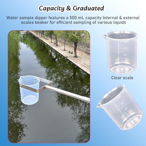 Dipper per campionamento dell'acqua retrattile, kit portatile da 500 ml per fiumi e laghi, asta flessibile per campionatore d'acqua per una facile raccolta e test