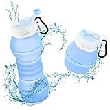 Collapsible Silicone Water Bottle-550 ML/18.6 OZ,BPA Free Portable Reusable Leak Proof Sports & Travel Water Bottles for Gym, Hiking, Cycling, Yoga, Climbing (Blue,One Pack)