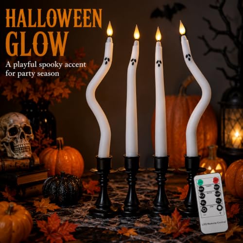 Image of Ghost Flameless LED Taper Candles, 10 Inch Flickering Wax Candles with Remote & Timer, Battery Operated Dripless Tapered Candle for Home Wedding Decor, 4Pack