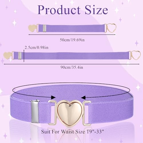 2Pcs Girls Belt, Elastic Waist Belts for Girls Adjustable Heart Buckle Stretch Belts for Pants Jeans Dress2