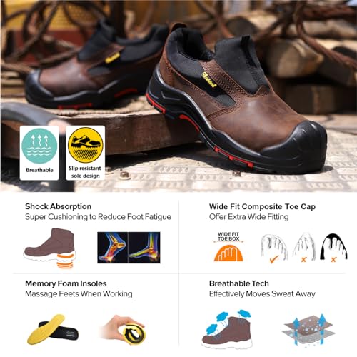 Men's Slip On Work Shoes Low Height Composite Toe Cow Leather Safety Shoes Lightweight Comfortable Sneakers for Industrial4