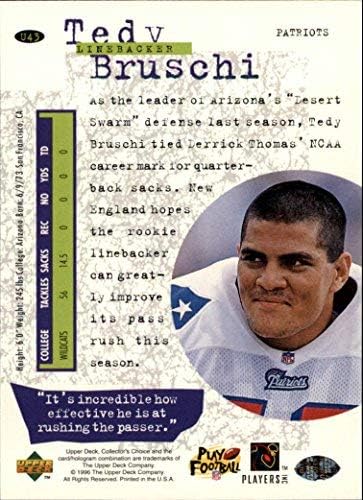 1996 Collector's Choice Update #U43 Tedy Bruschi RC Rookie NFL Football Trading Card New England Patriots