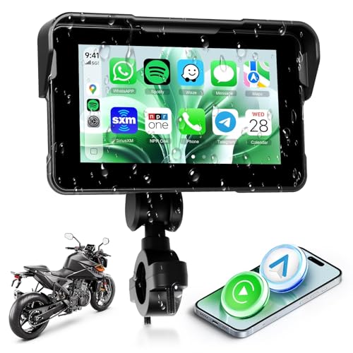 Image of Motorcycle Wirelsss Carplay Android Auto Screen, 5 inch Wireless CarPlay