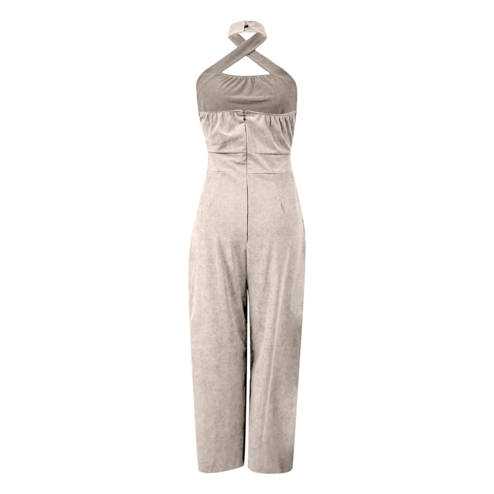 Generisch Combinaison d'été élégante pour femme - Barboteuse épaules dénudées - Dos nu - Jambes larges - Combinaison longue - Combinaison décontractée - Couleur unie - Salopette surdimensionnée - Pour