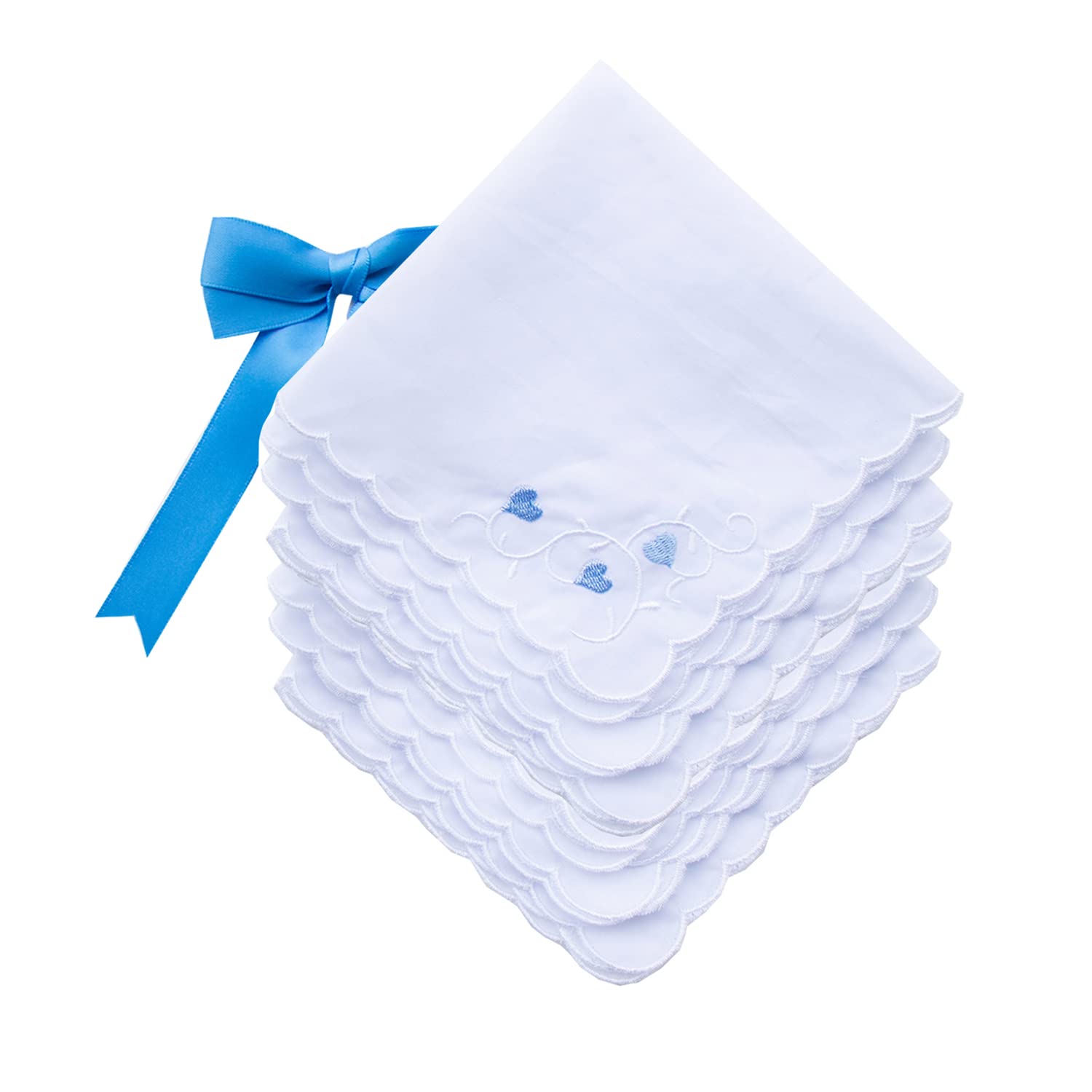 Mileymarla Women's Heart-6Pcs Embroidery Cotton White Handkerchiefs Lace Wedding Hankies, One Size