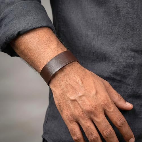 Image of THE MEN THING BLAZEFIT STRAP - 18mm Genuine Leather Bracelet with Stainless Steel Stud Button Closure for Men & Boys (6.6 /7.1 /7.6 inch)