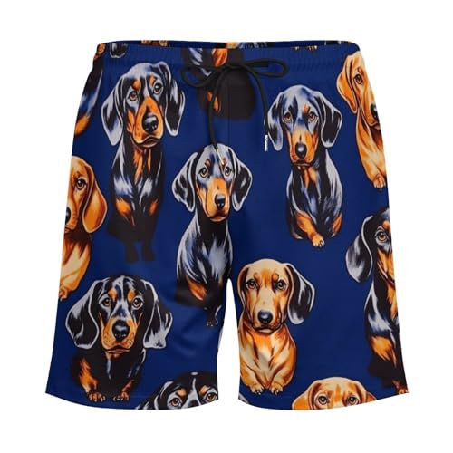 Dachshund Dog Print Blue Mens Swim Trunks Quick Dry Beach Shorts with Compression Liner and Pocket4