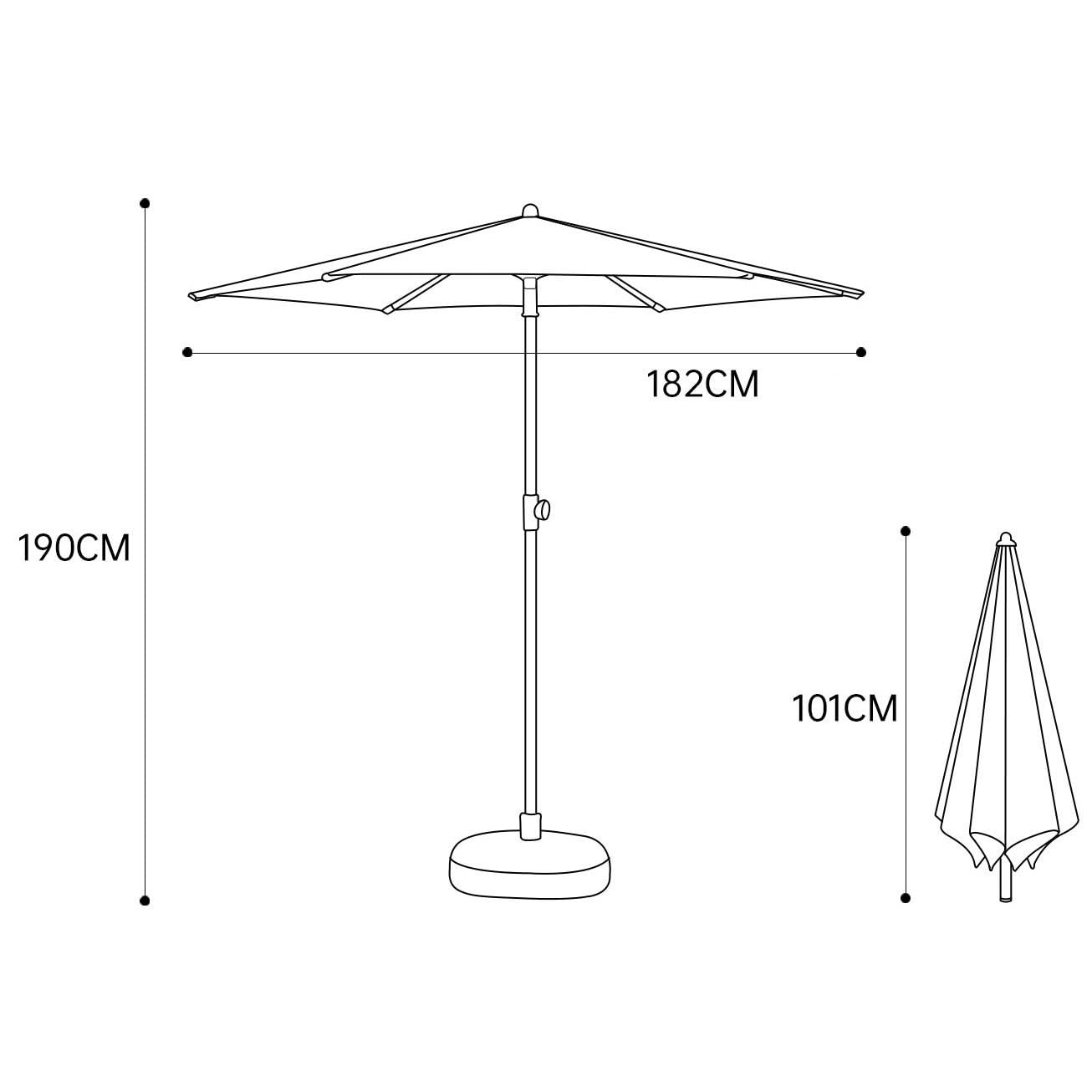 Parasol ogrodowy o wysokości 182 cm, w żółto-białe paski