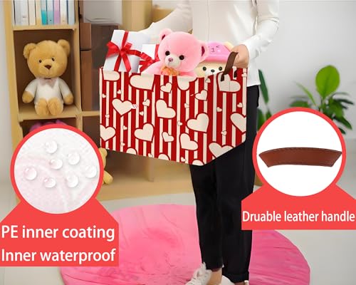 Image of Large Valentine's Day Basket Heart Shaped Storage Bin for Gifts Collapsible Organizer Room Decor (Vertical Bar Love)