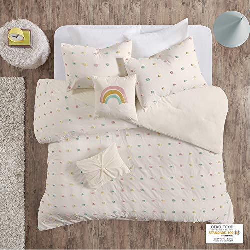 Urban Habitat Kids Callie Cotton Jacquard Weave Colorful Pom Pom Kids Comforter Sets, Down Alternative Shabby Chic All Season Girls Bedding, Bedroom Decor, Twin/Twin Xl, Multi 4 Piece #TOP3