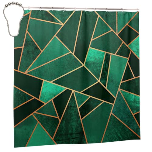 Rideau de douche géométrique noir et doré 183x183 en polyester chic à œillets