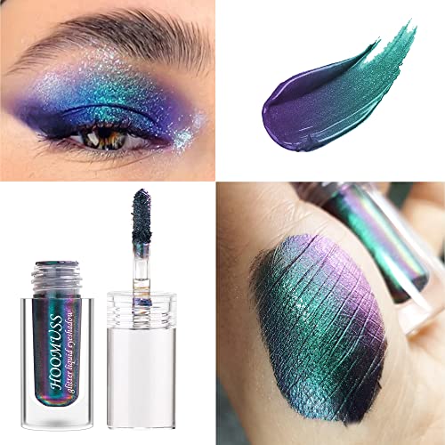 Hoomuss Green Glitter Eyeshadow Liquid, Chameleon Eyeshadow Metallic Long Lasting 24Hours Holographic Liquid Glitter Eyeshadows, High Pigmented And Quick Drying, Galaxy #TOP1