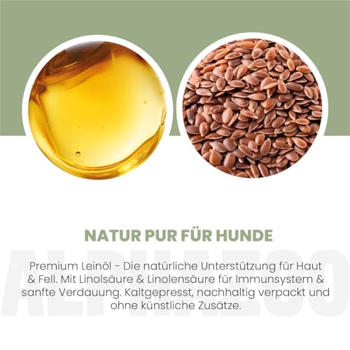 alphazoo Premium Leinöl für Hunde 100 ml – Kaltgepresstes Omega‑3 & Omega‑6 Hundefettöl zur Fellpflege & Verdauungsförderung