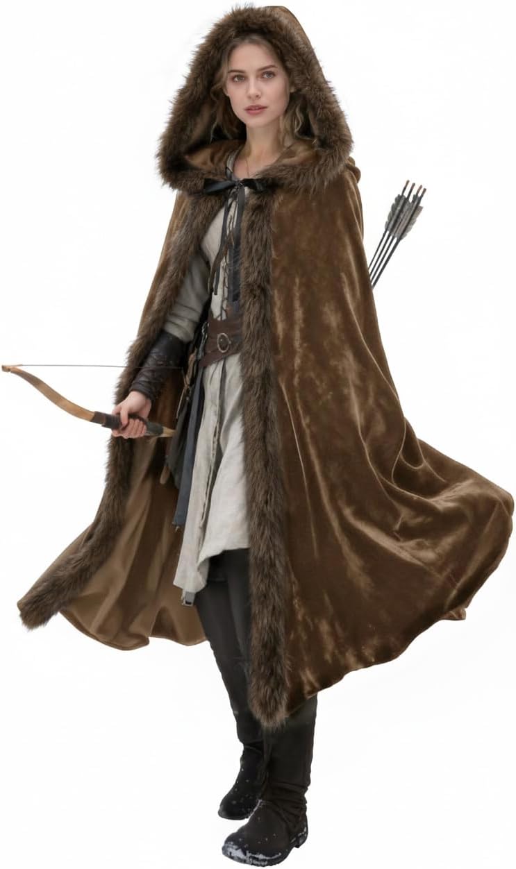 Medieval Hooded Cloak Renaissance Viking Cloak Fur Cape with Hood for Men and Women
