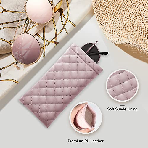 Comf-Pro Squeeze Top Sunglass Pouch - Portable Sunglass Organizer Pouch Bags Soft Pu Leather Glasses 2 Pack (Pink-Black) #TOP1