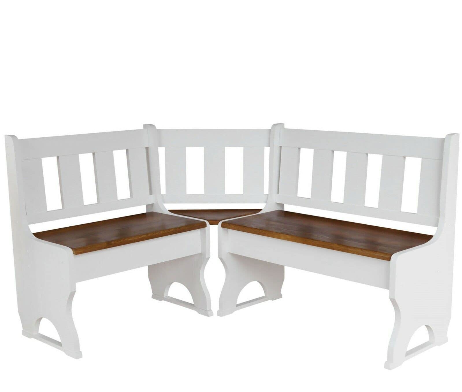 k koma Elegante banco esquinero de pino macizo, cuerpo blanco y asiento de aliso cálido, perfecto para cocina y comedor (120 x 160)