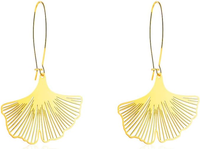 VU100 Ginkgo Leaf Earrings , Gold/Stainless Steel/Rose Gold Plated Big Fashion Design Boho Drop Dangle Geometric Statement Lightweight Earring for Women Girls Jewelry Gifts for Birthday Thanksgiving Christmas
