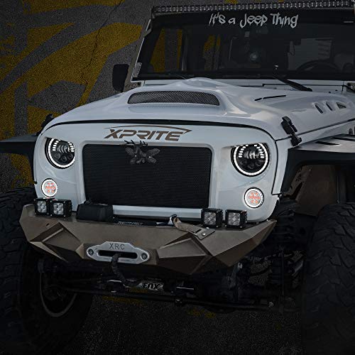 Image of Clear Lens Turn Signals Lights w /DRL Halo Compatible with 2007-2018 Jeep JK | Ultra-Bright LED, Parking Lights, ABS Plastic Shell, Waterproof, Plug N Play, Amber