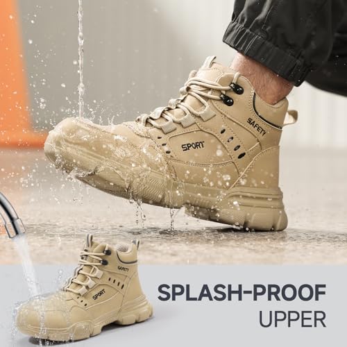 Image of Steel Toe Boots for Men Lightweight Work Boots for Men High Top Safety Boot with Kevlar Puncture-Resistant Midsole Comfortable Industrial Work Shoes Splash-Proof Botas De Trabajo para Hombre