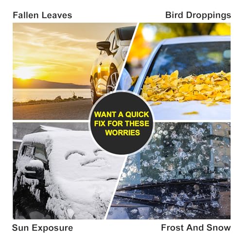 Image of 1 PC Car Front Windshield Winter Snow Cover with Rear View Mirror Protective Covers, 6.2Ft x 3.5Ft PVC Waterproof Protective Accessories with Bundle Strip, Universal Vehicle Cover (Black)