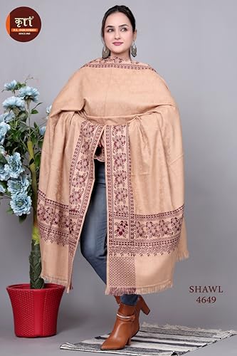 Image of KRITI Paisley Design Woollen Beige Color Shawl For Women