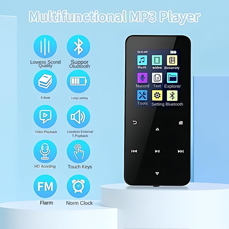 Image of Elevea ๐๐ ๐๐๐๐ซ๐ฌ ๐๐ฎ๐๐ซ๐๐ง๐ญ๐๐ Bluetooth MP4 Player with HiFi Audio & Built-in Speaker | Portable Music & Video Player with Voice Recorder, USB Rechargeable Battery & microSD Card Support
