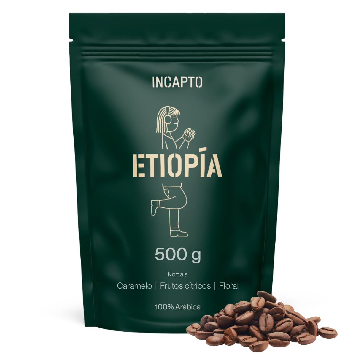 Incapto Café en Grano 500g | Origen Etiopía, 100% Arábica, Specialty Coffee 86.5 puntos SCA, Tueste Natural y Artesanal, Finca Limu, Moplaco
