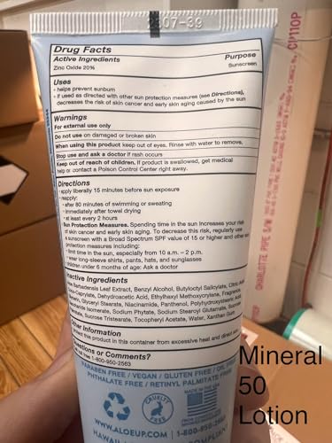 Aloe Up Mineral Sunscreen Lotion SPF 50 - Broad Spectrum UVA/UVB Sunscreen Protector for Face and Body - With Gen2 Zinc Oxide & Aloe Vera Gel - Dries Clear - Reef Safe - Coco-Mango Fragrance - 3 Oz. - Thumbnail 7