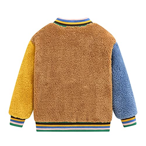 Teen Boys Girls Fleece Jacket Baseball Collar Elastic Cuff Thick Fuzzy Coat Winter 𝗖olor Block Warm Outerwear2