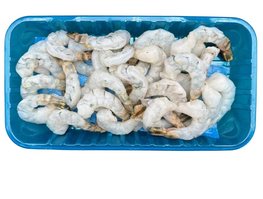 Farm Raised Extra Jumbo Raw Black Tiger Shrimp, Tail on and extra jumbo size, Peeled and deveined, 2.5 pound