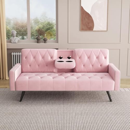 Velvet Modern Sofa Bed Futon Couch Folding Recliner Sleeper Rever...
