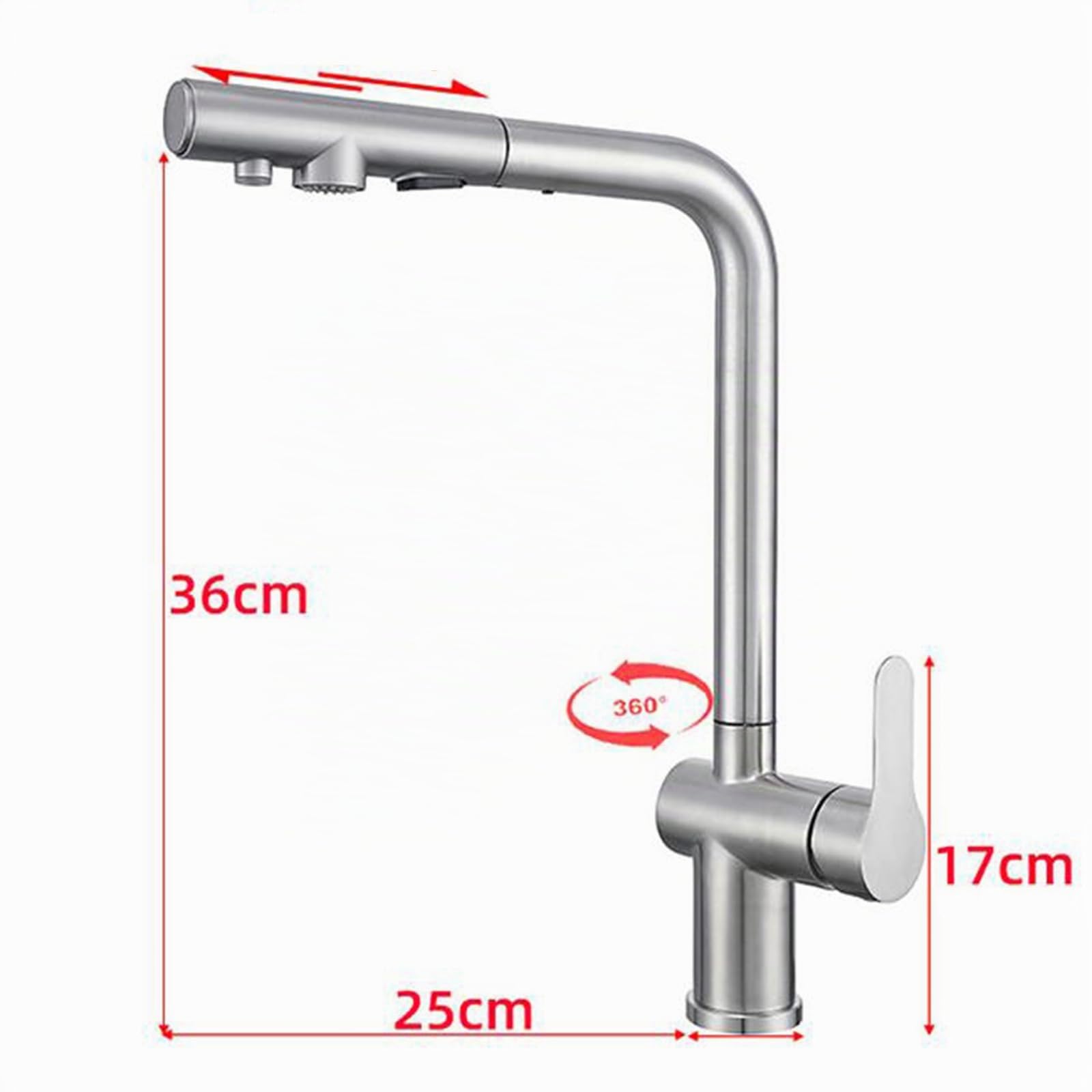 Grifo Osmosis 3 Vias Extraible Acero Inoxidable Cepillado Grifo 3 Vias Osmosis Extensible Girando-Cepillado