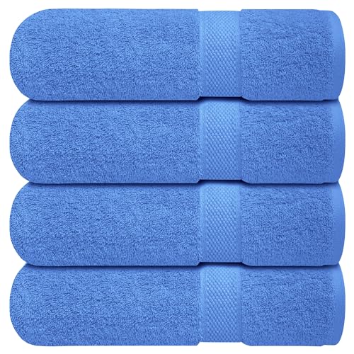 Infinitee Xclusives Luxury 100% Ring-Spun Cotton Bath Towels Set of 4 (27x54 inches) – Soft, Absorbent & Quick-Drying Towels for Bathroom, Gym, Spa & Hotel Use (Eloquent Blue, Bath Towels)