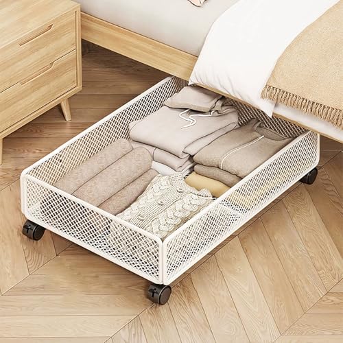 Contenitore sotto il letto con ruote, organizer per scarpe in metallo, contenitore con rete traspirante per letto, divano e scrivania