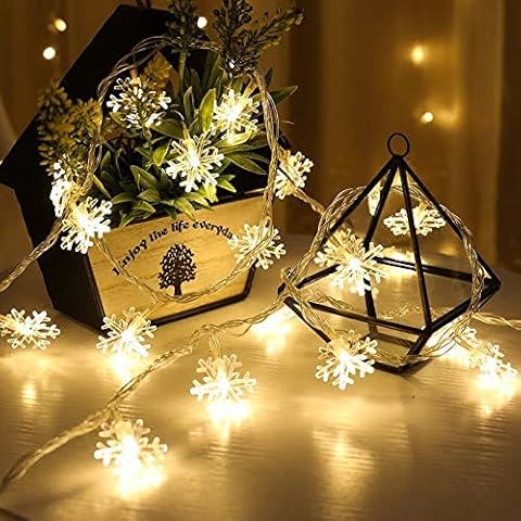 Christmas Snowflake Fairy Lights 32.8 ft 80 LED Fairy Lights Battery Operated Waterproof for Christmas Garden Patio Bedroom Party Decor Indoor Outdoor Celebration Lighting, Warm White Cover