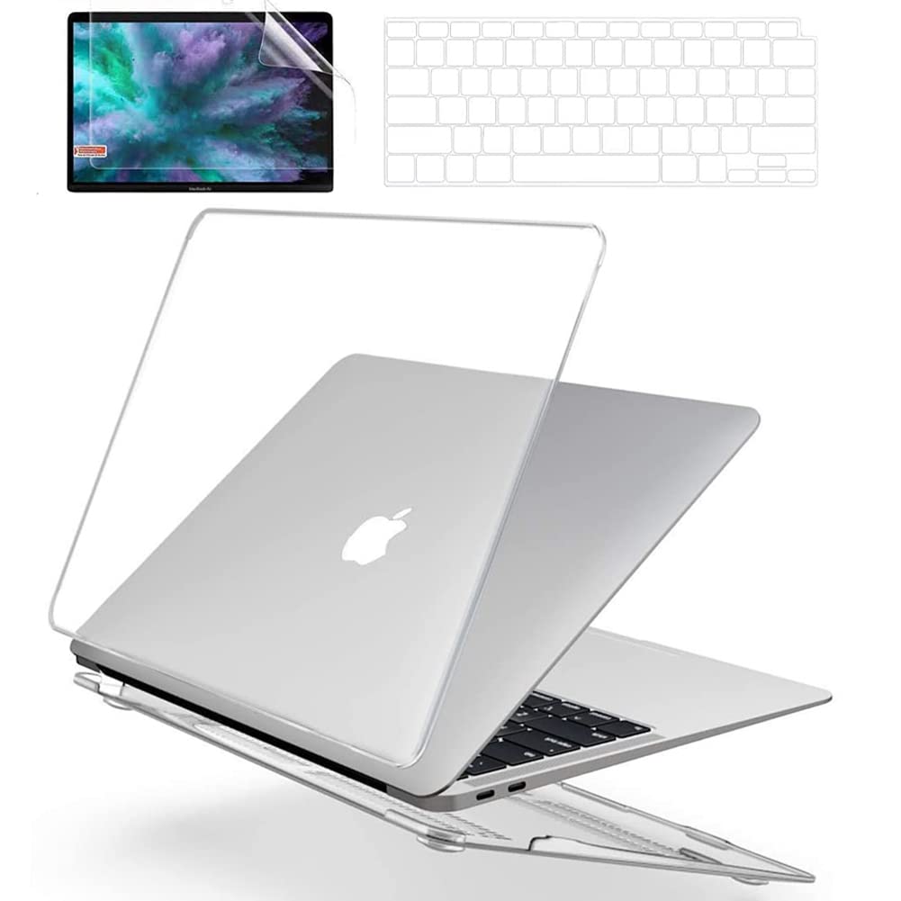 HJB VISSO Compatible with MacBook Air 13 inch Case 2018-2021 A2337 M1 A2179 A1932 (Touch ID), MacBook Air Case Crystal Clear Plastic Laptop Hard Shell with Gift Keyboard Cover, Screen Protector