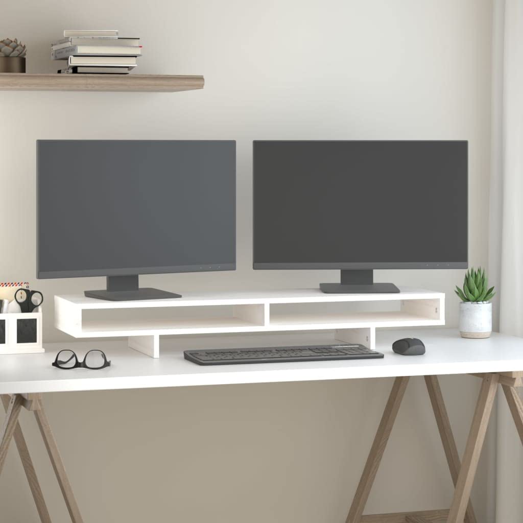 Solivagant Soporte para Monitor Madera Maciza de Pino Blanco 100x27x14 cm,Blanco,4.72kg