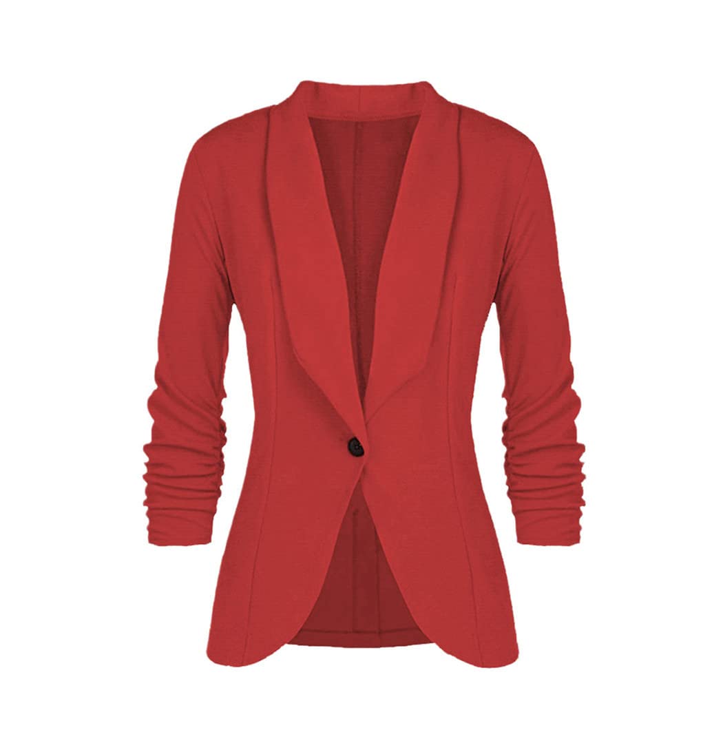 Chaqueta de mujer de oficina, chaqueta de manga larga sólida para mujer, traje casual con botones, chaqueta de algodón delgada azul marino, rosso, 40