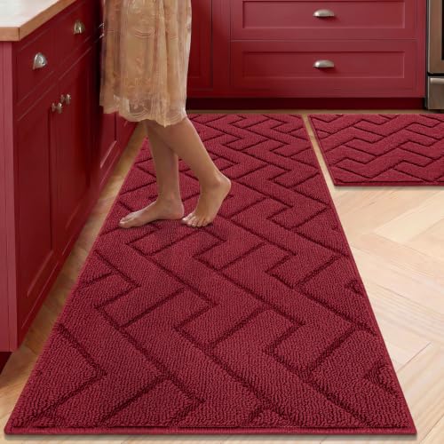Image of hicorfe Kitchen Runner Rug,20 inchx48 inch+20 inchx32 inch Kitchen Set,Non-Slip Kitchen Mat