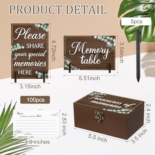 Image of Gilprop 112 Pcs Celebration of Life Memory Cards Set Share a Memory Cards with Box 2 Wood Sign with 4 Hold and 5 Pens, Sympathy Memorial Gifts Funeral Keepsake Decorations(Eucalyptus Leaves)
