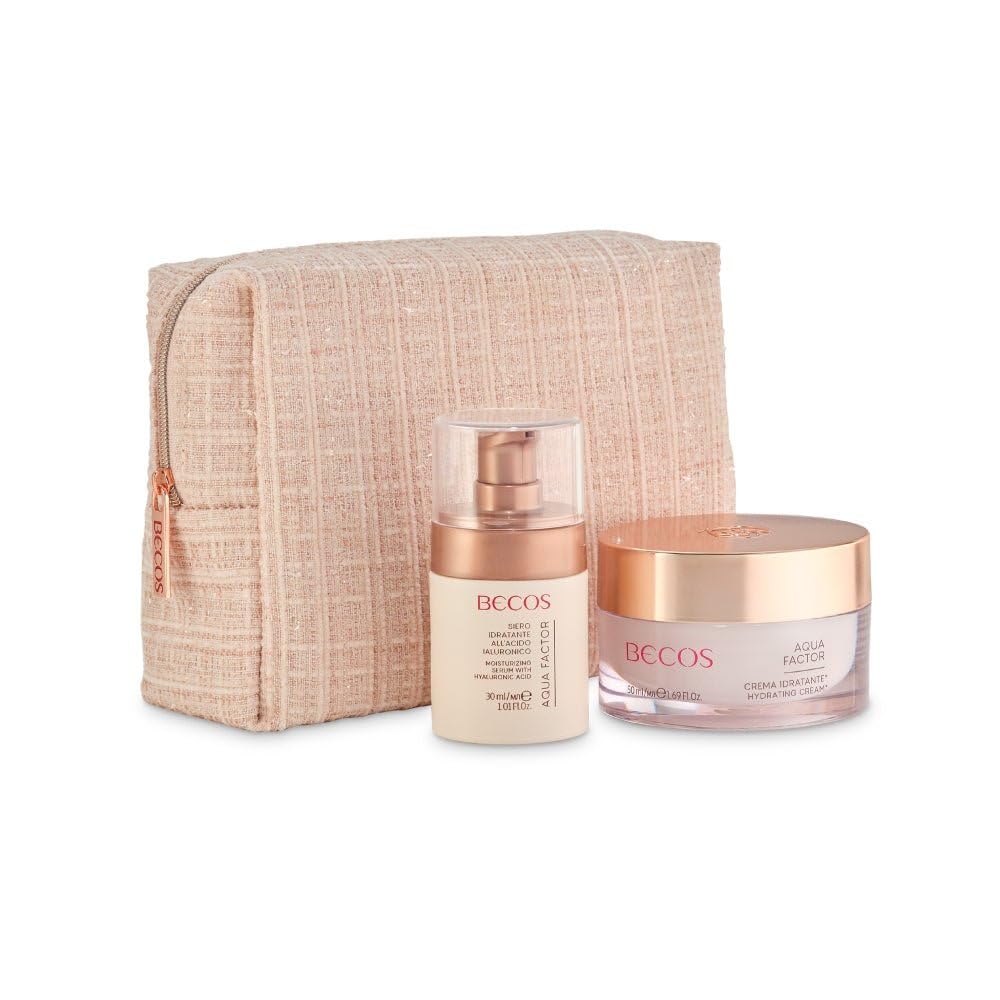 Becos Hydra Face Collection Aqua Factor - Una Raffinata Pochette con Crema Idratante Viso 50ml + Siero Viso Idratante All'Acido Ialuronico 30ml -