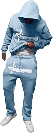 NOFS Joggingbroek en trainingspakken met letteropdruk, losse hoodies en joggingbroeken Y2K voor heren, hip-hop streetwear, trainingspak, heren trui, casual bovenkleding sportbroeken (2-delige set
