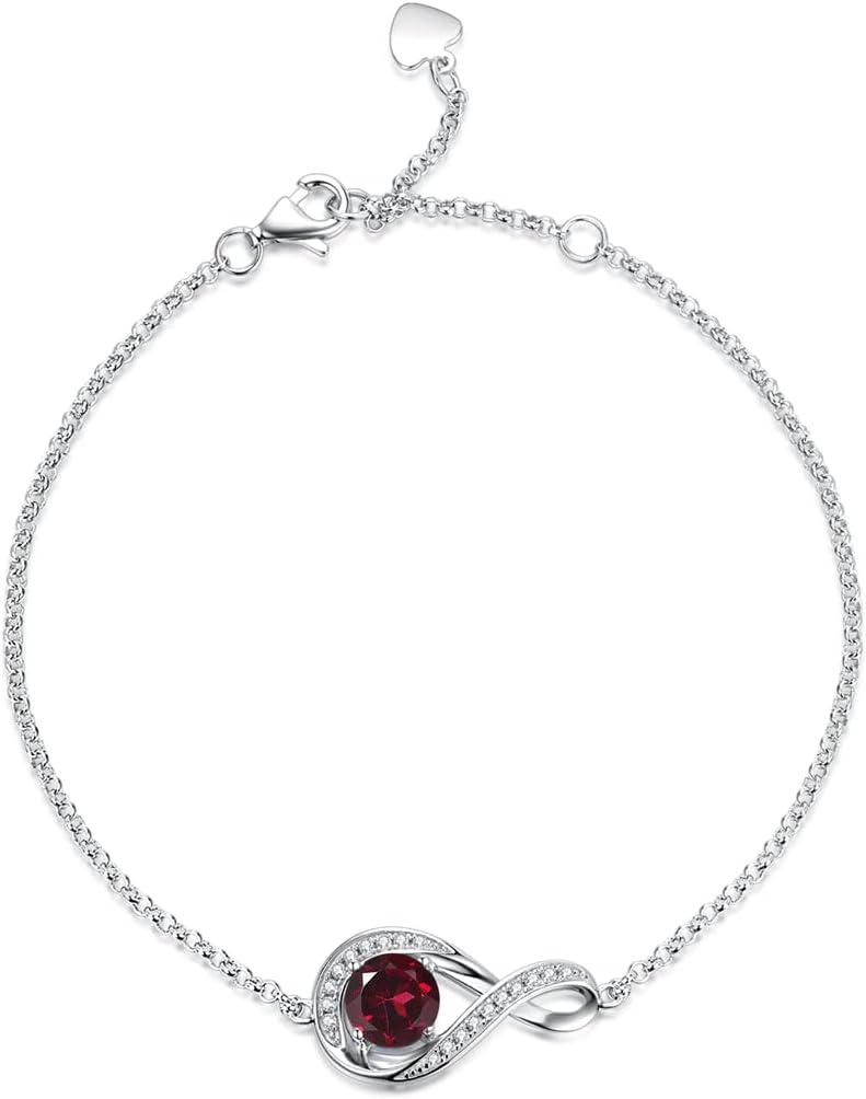 925 Sterling Silver Birthstone Bracelets for Women Charm Infinity Bracelet Birthday Anniversary Valentine's Day Jewelry Gifts for Her Women, Adjustable Chain