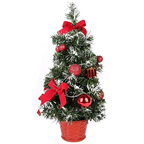 weixinbuy Piccolo albero di Natale con luci e ornamenti da tavolo, decorazione natalizia per interni ed esterni (rosso, verde, argento)